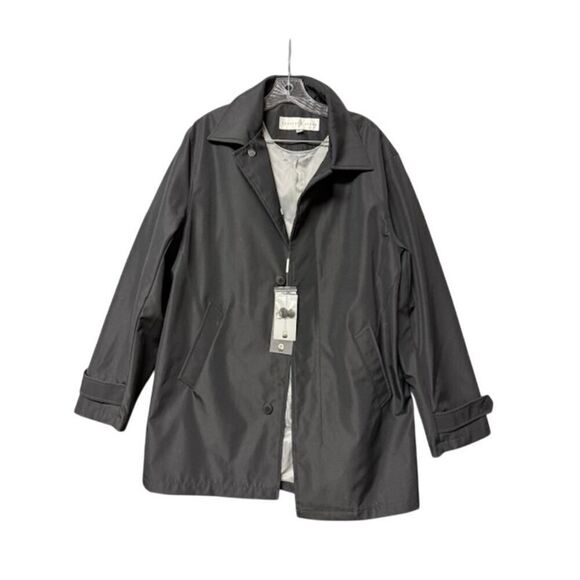 Geoffrey Beene All Weather Trench Coat Jacket Men’s M Black Button Front NWT - Picture 1 of 8